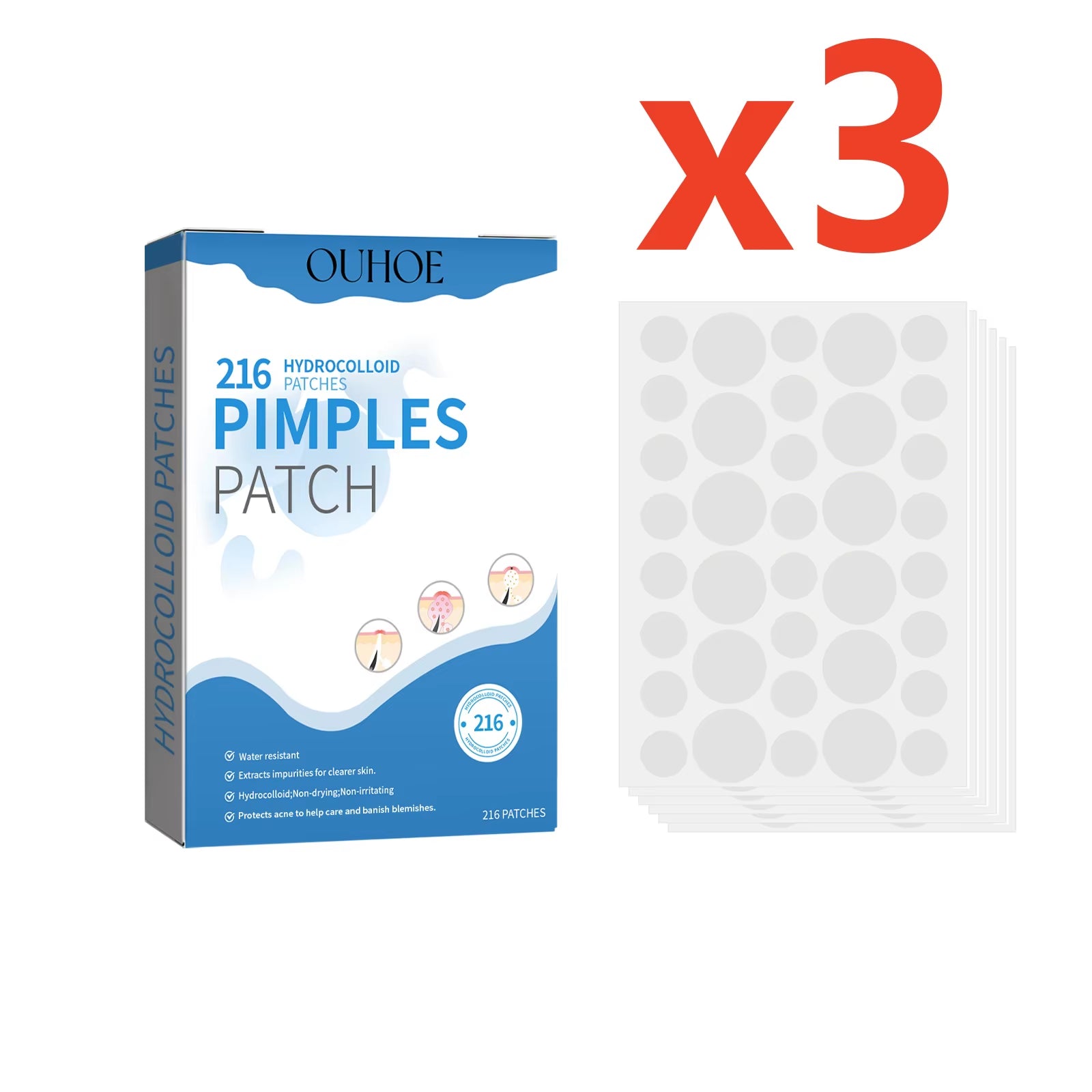 OUHOE Invisible Acne Patches – Waterproof Pimple Stickers for Acne, Spots & Redness 240pcs