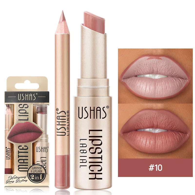 12-Color Lip Liner & Matte Lipstick Set – Long-Lasting Nude & Red Lip Makeup