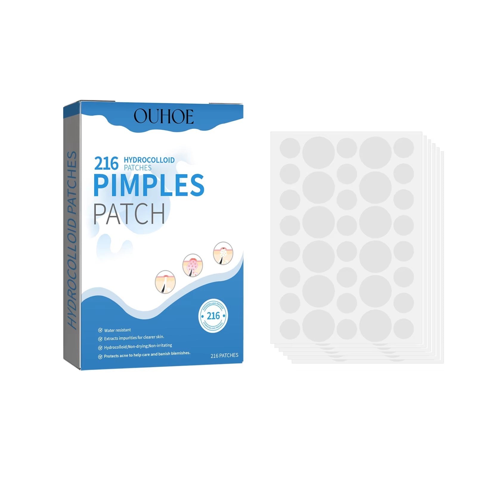 OUHOE Invisible Acne Patches – Waterproof Pimple Stickers for Acne, Spots & Redness 240pcs