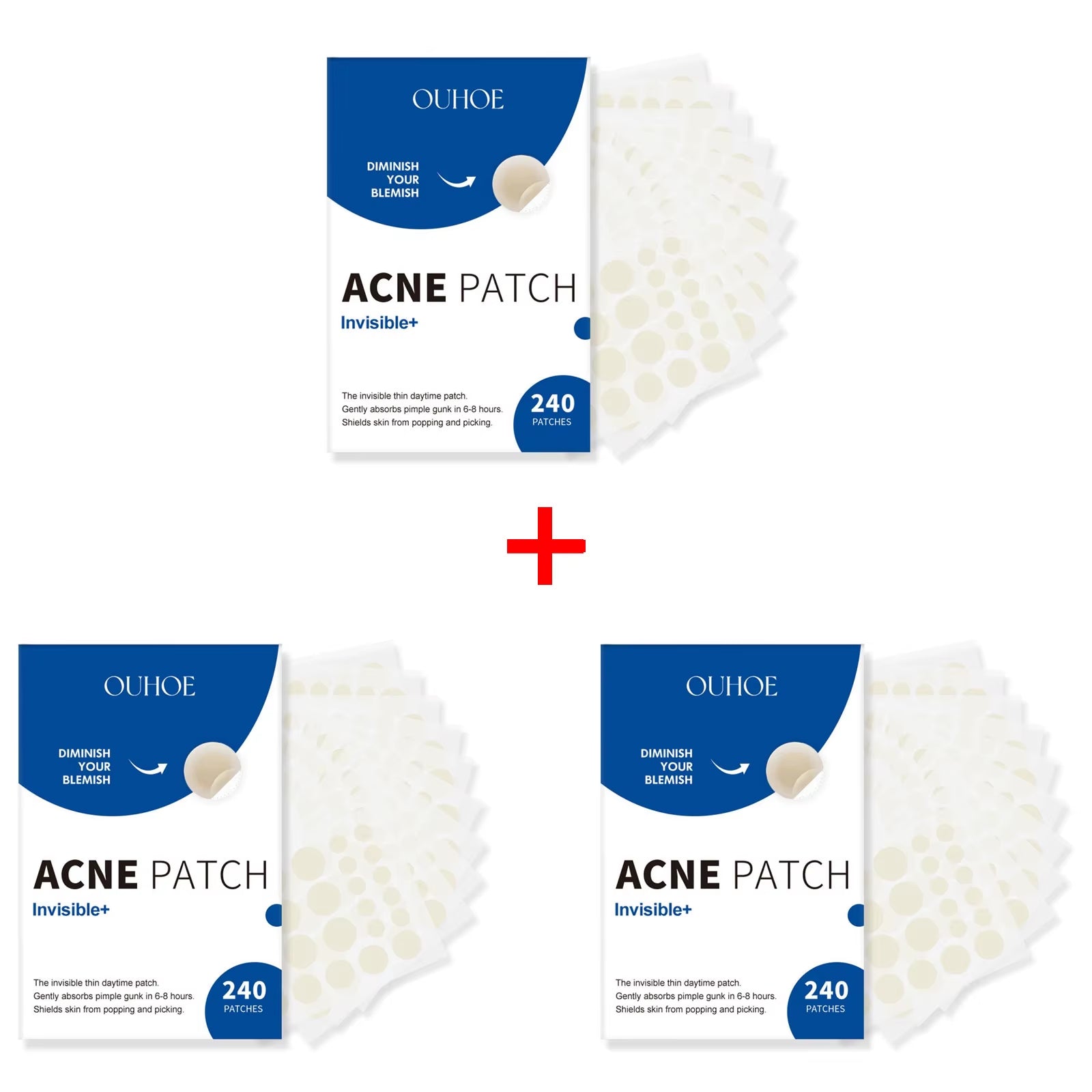 OUHOE Invisible Acne Patches – Waterproof Pimple Stickers for Acne, Spots & Redness 240pcs