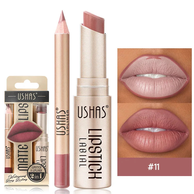 12-Color Lip Liner & Matte Lipstick Set – Long-Lasting Nude & Red Lip Makeup