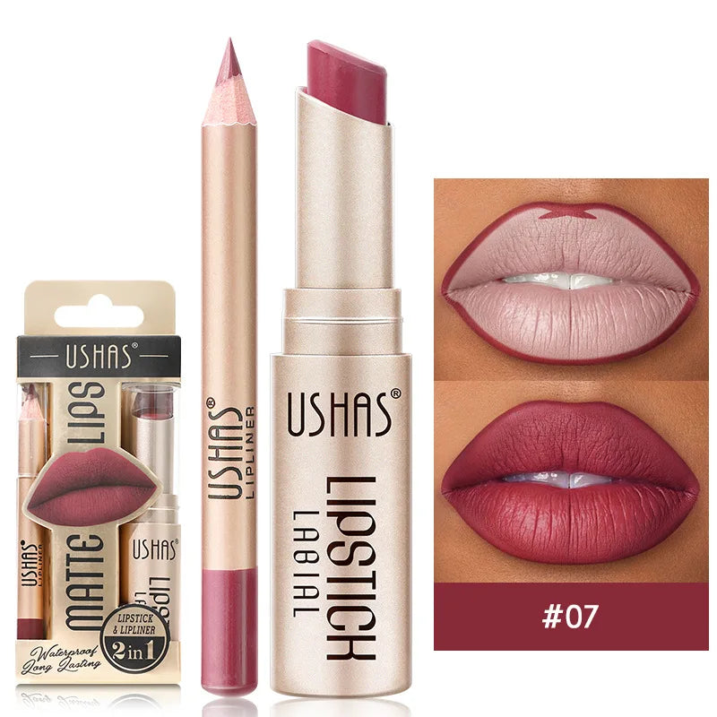 12-Color Lip Liner & Matte Lipstick Set – Long-Lasting Nude & Red Lip Makeup