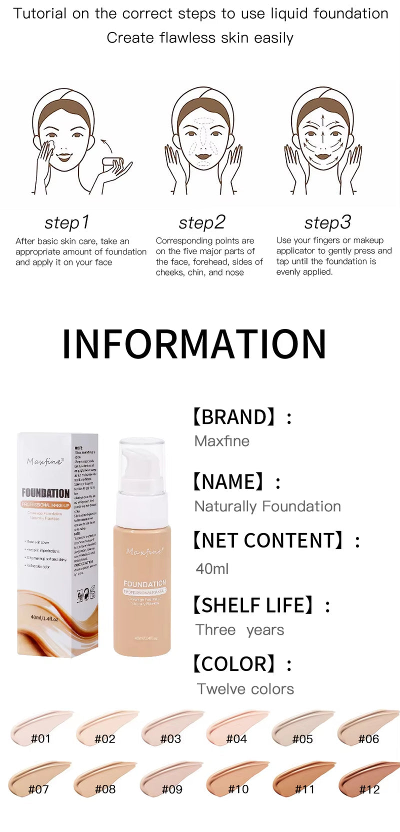 MAXFINE Liquid Foundation – Waterproof Sweat-Resistant Concealer Makeup