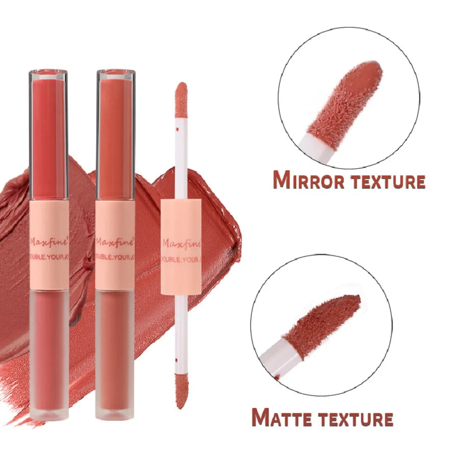 MAXFINE Double-Ended Lip Glaze — Glossy & Velvet Matte, Long-Wear, Non-Sticky
