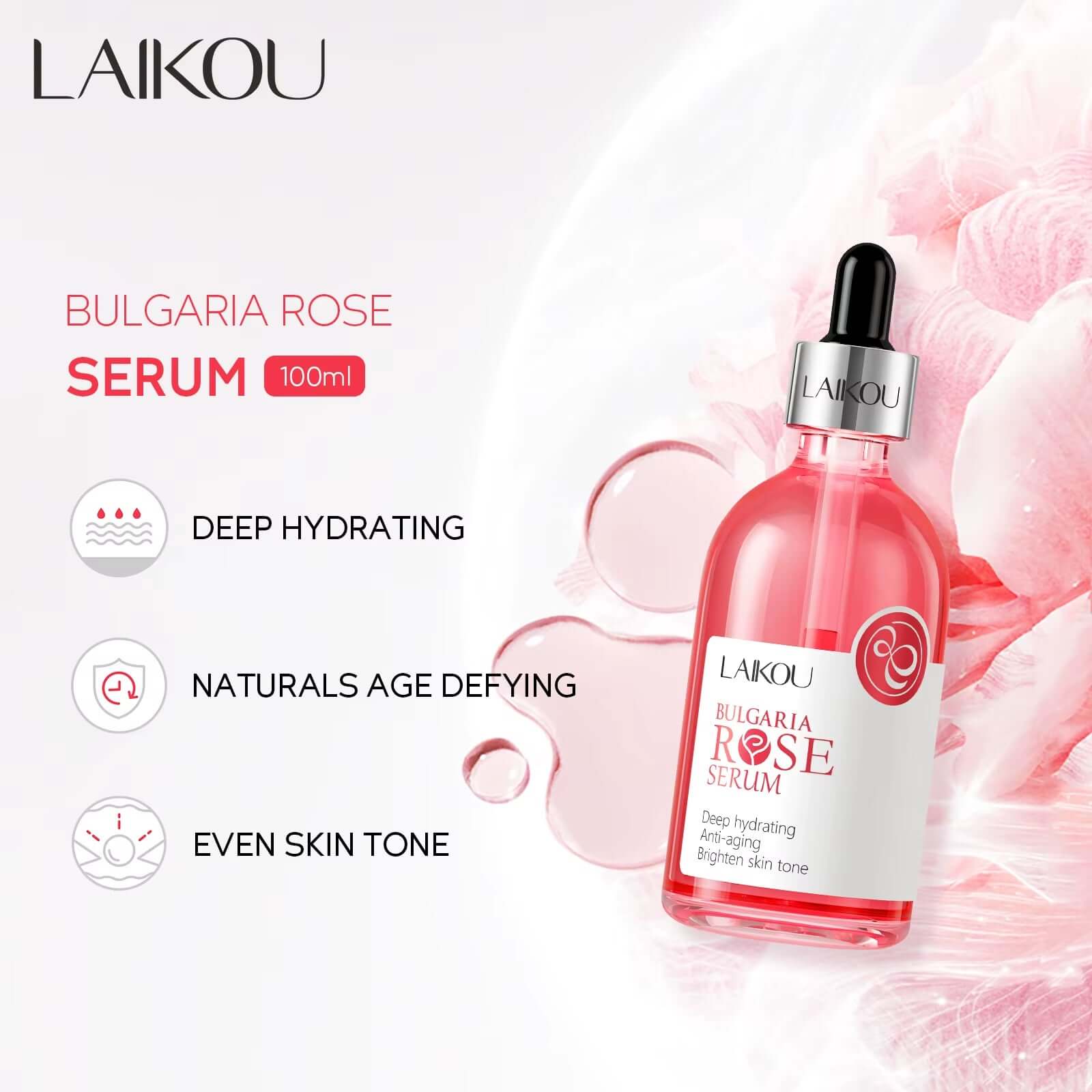 LAIKOU Hydrating Facial Serum — Sakura (Cherry Blossom) or Rose Essence 100ml