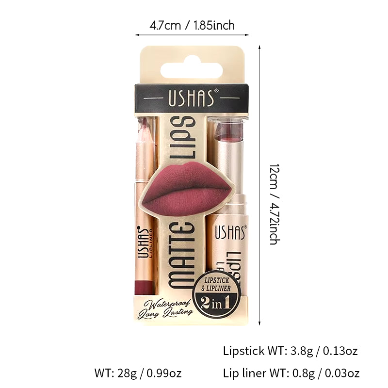 12-Color Lip Liner & Matte Lipstick Set – Long-Lasting Nude & Red Lip Makeup