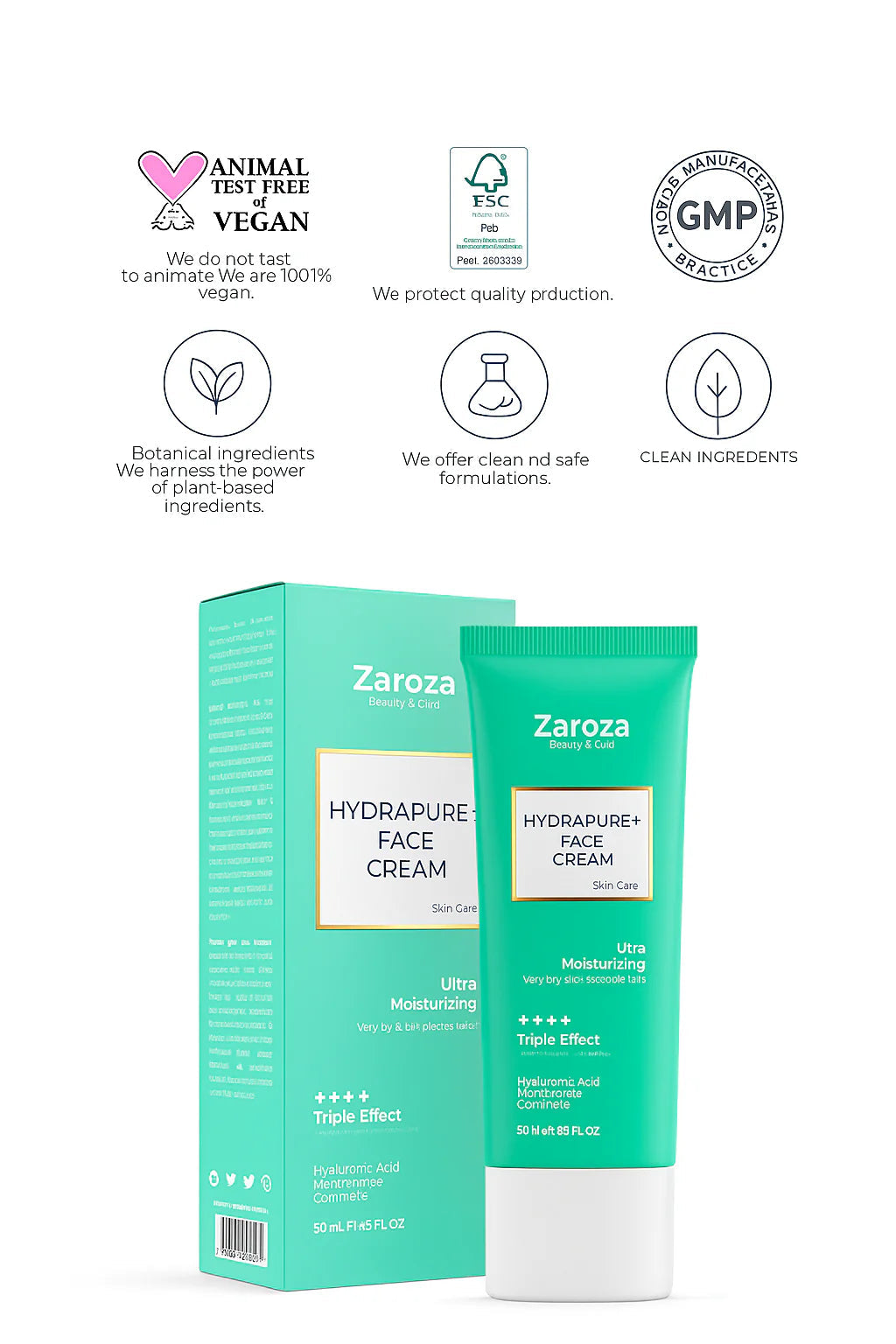 Zaroza HydraPure Plus 3 Action Intensive Moisturizing Face Cream with Centella Asiatica & Hyaluronic Acid – Repairing Brightening Hydration - 75ml