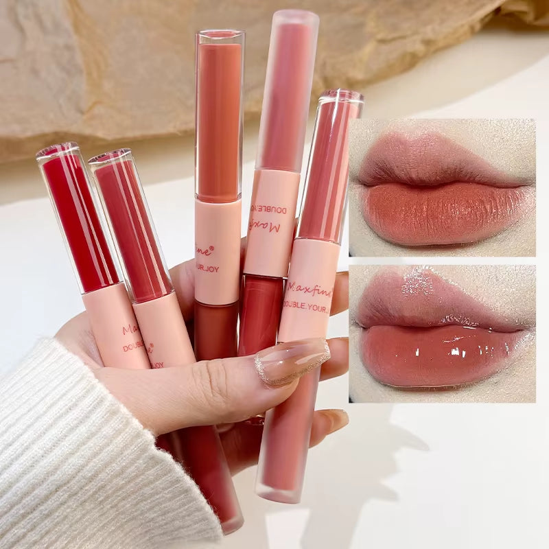 MAXFINE Double-Ended Lip Glaze — Glossy & Velvet Matte, Long-Wear, Non-Sticky — double-ended lip glaze with glossy & velvet matte finish, long-wear & non-sticky | Lip Gloss | Beauty & Health,Lips,Makeup | Dolcie Care