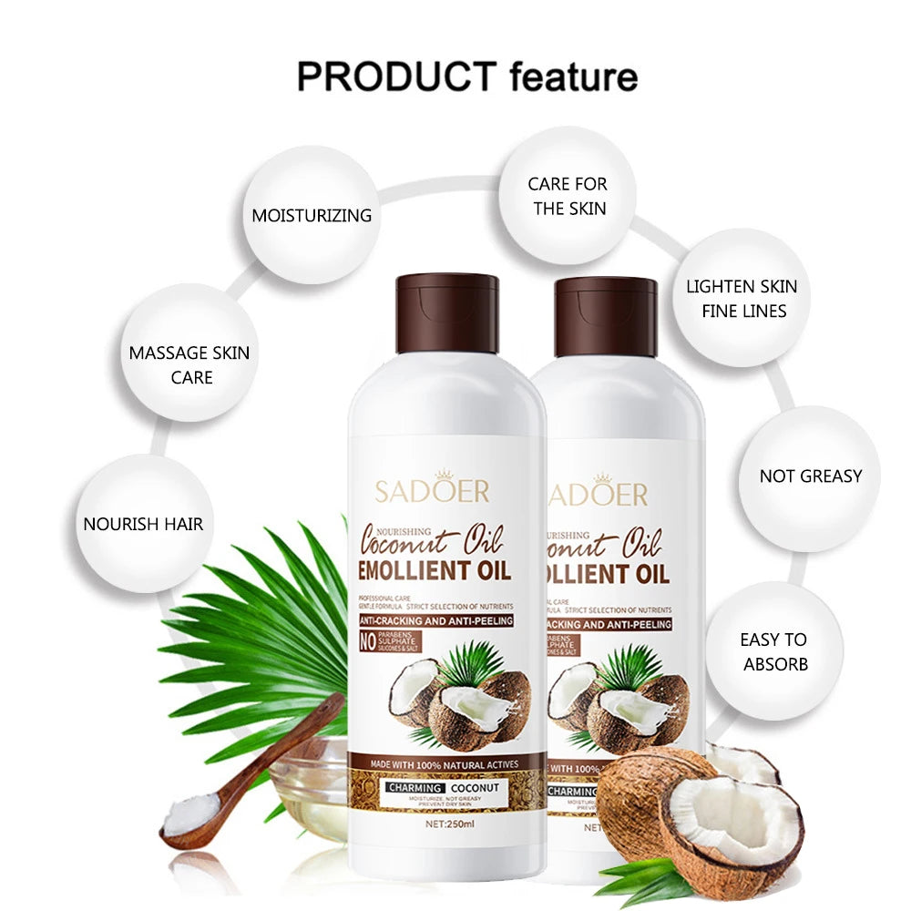 250Ml Coconut Oil Sooth Dry Skin Lighten Fine Lines Face Massage Oil Nourishes Hair Removes Frizz Hair Care Oil Firming Body Oil