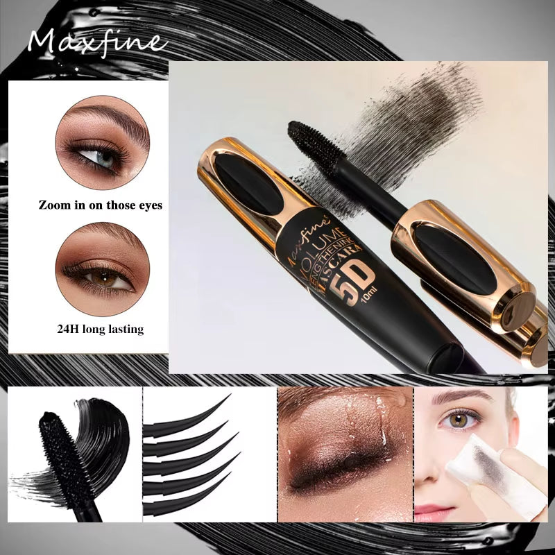 5D Silk Mascara with Big Eyes, Strong and Lasting Black Content and Length, Waterproof and Non-Caking, and Prolonged Mascara.