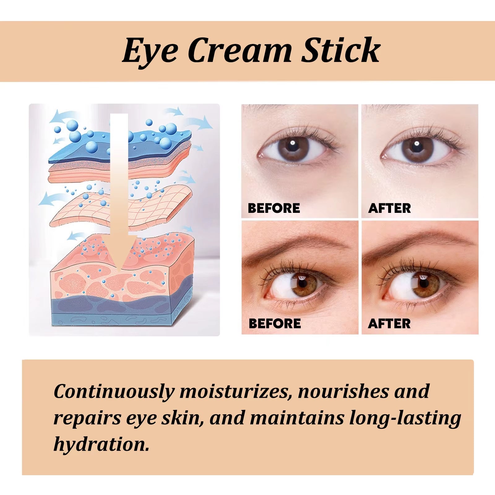 Snail Eye Cream Stick Collagen Fade Fine Lines Wrinkle Lightening Dark Circles Firming Eye Bags Puffiness Moisturizing Eye Cream