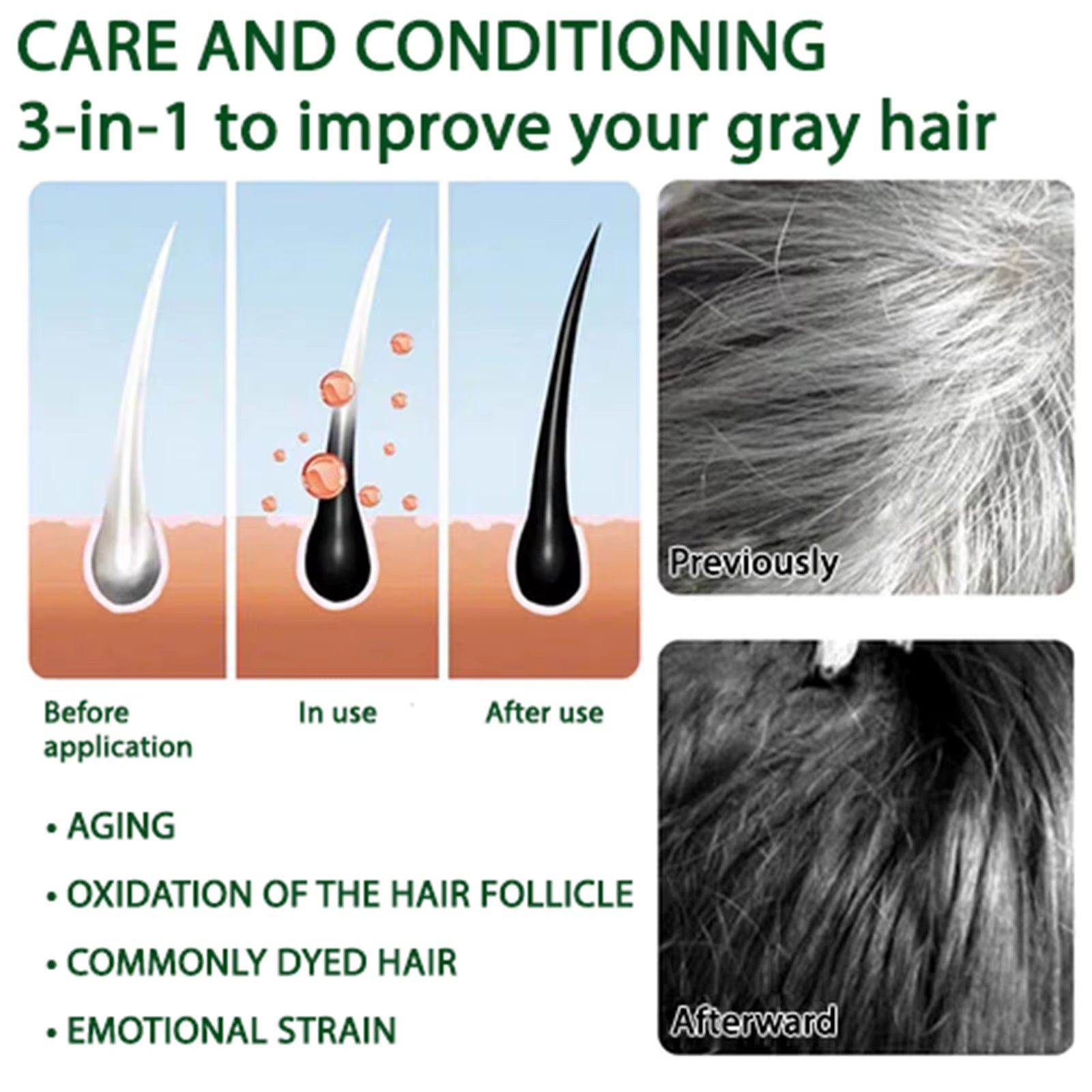 Gray White Hair Treatment Spray White to Black Natural Blackening Reduce Gray Hair Scalp Nourishing Repair Hair Darkening Spray