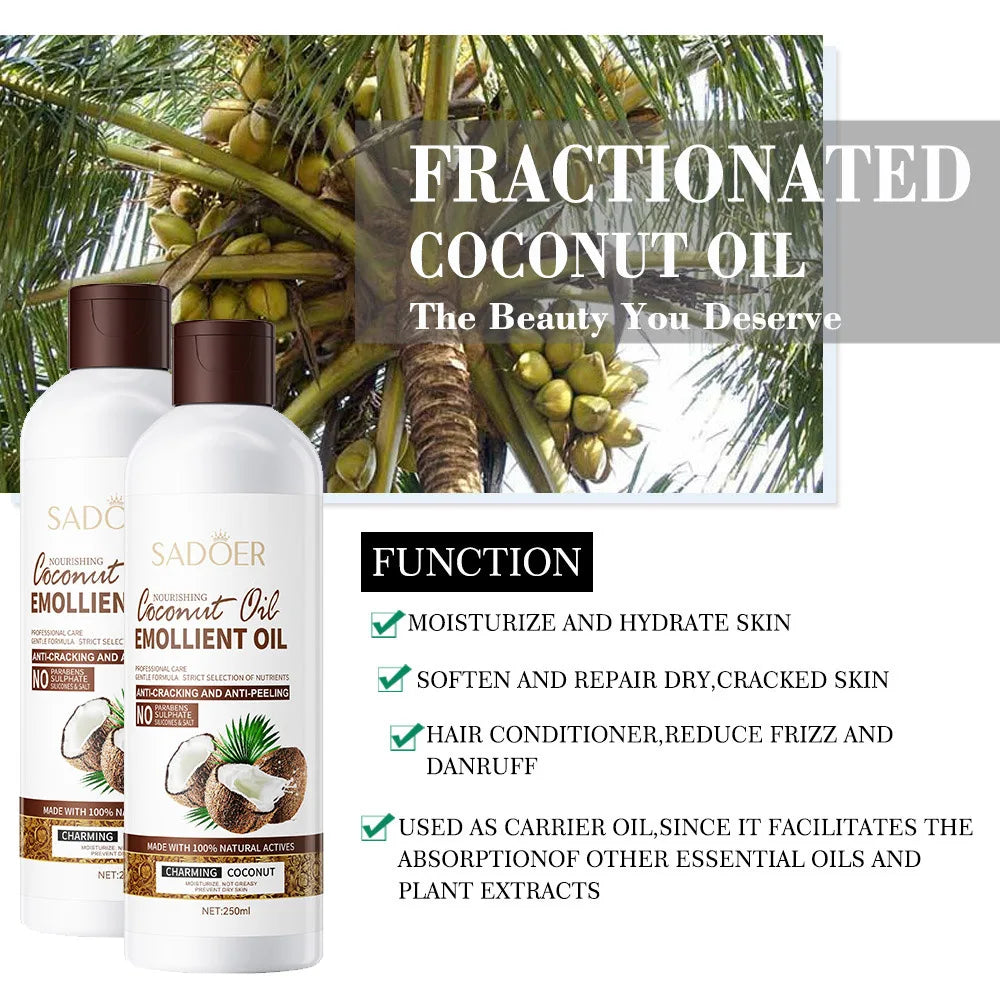 250Ml Coconut Oil Sooth Dry Skin Lighten Fine Lines Face Massage Oil Nourishes Hair Removes Frizz Hair Care Oil Firming Body Oil