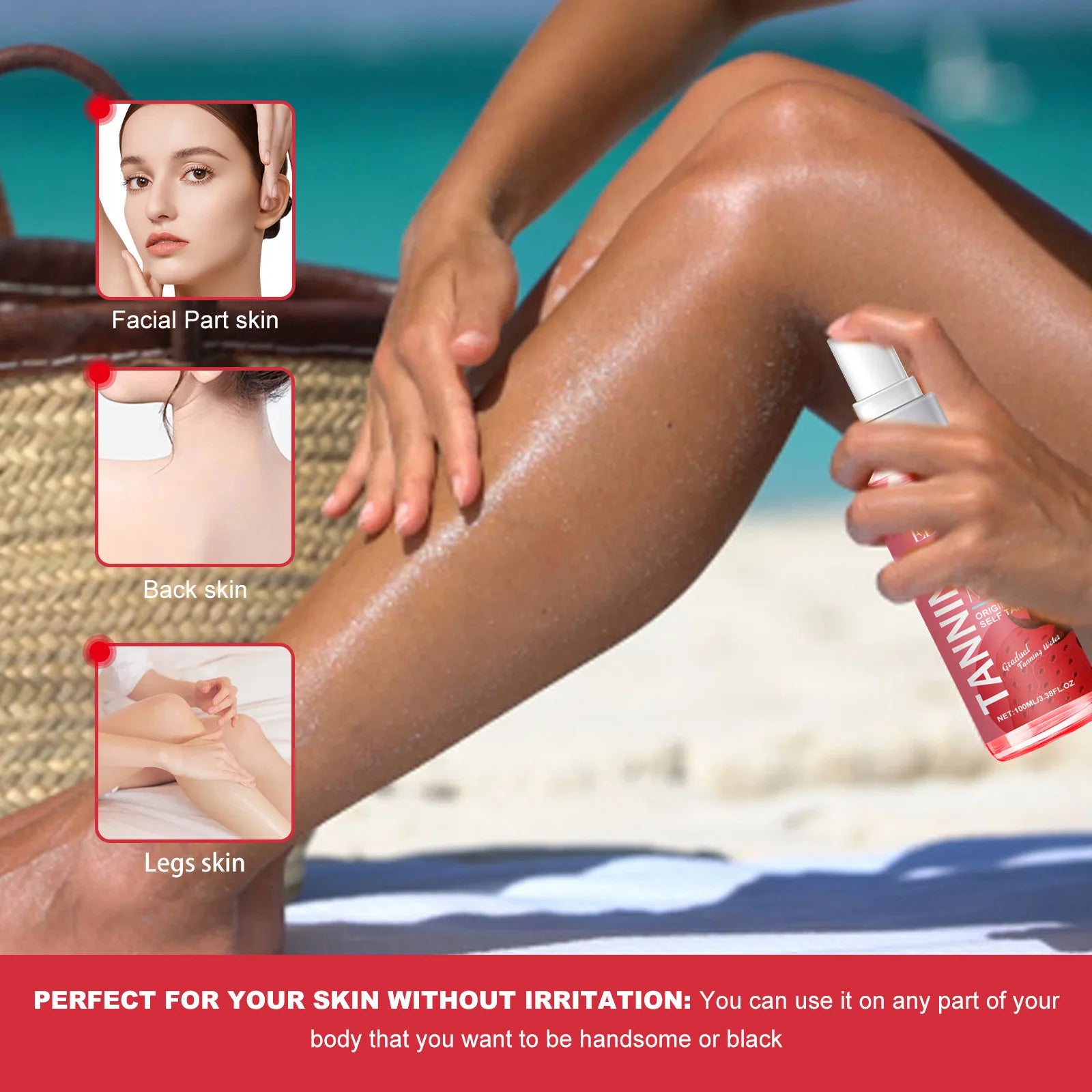 Hazel Glowing Tanning Spray Sun Bronzer Suntan Body Lotion Sunbed Tanning Products Moisturizing Sunless Self Tanner Spray