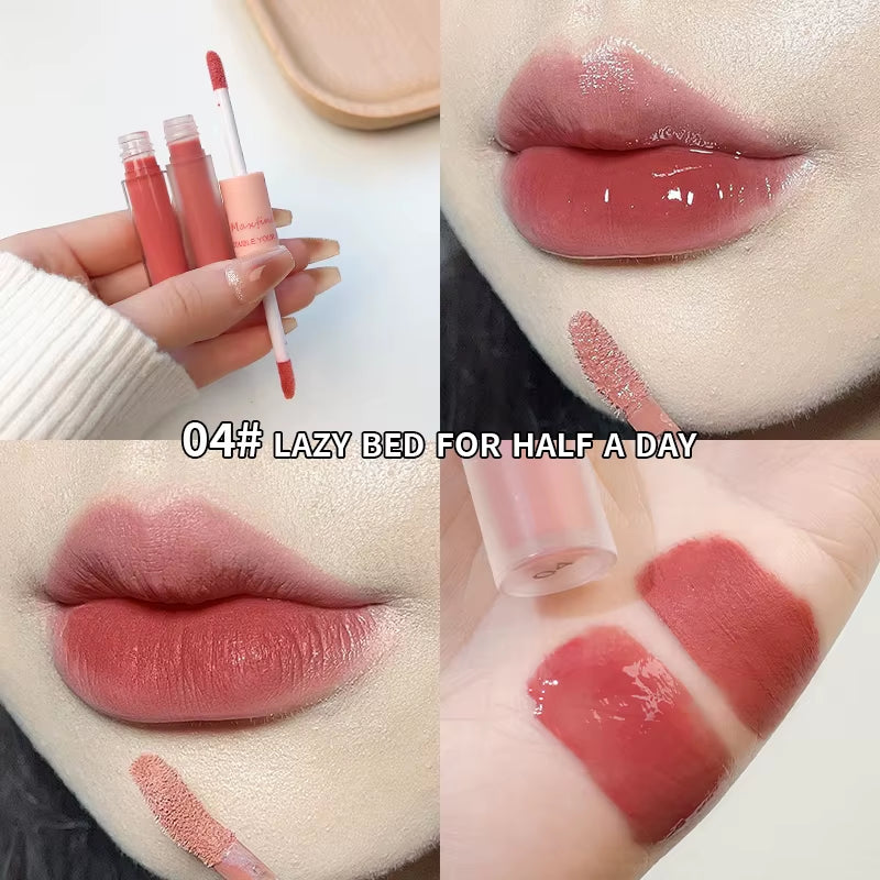 MAXFINE Double-Ended Lip Glaze — Glossy & Velvet Matte, Long-Wear, Non-Sticky — double-ended lip glaze with glossy & velvet matte finish, long-wear & non-sticky | Lip Gloss | Beauty & Health,Lips,Makeup | Dolcie Care