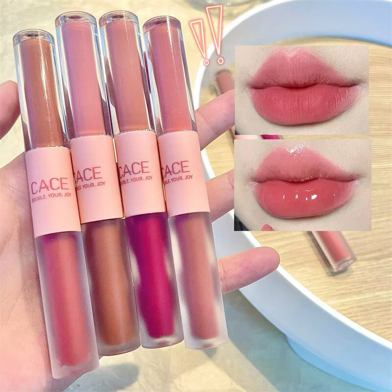 MAXFINE Double-Ended Lip Glaze — Glossy & Velvet Matte, Long-Wear, Non-Sticky — double-ended lip glaze with glossy & velvet matte finish, long-wear & non-sticky | Lip Gloss | Beauty & Health,Lips,Makeup | Dolcie Care