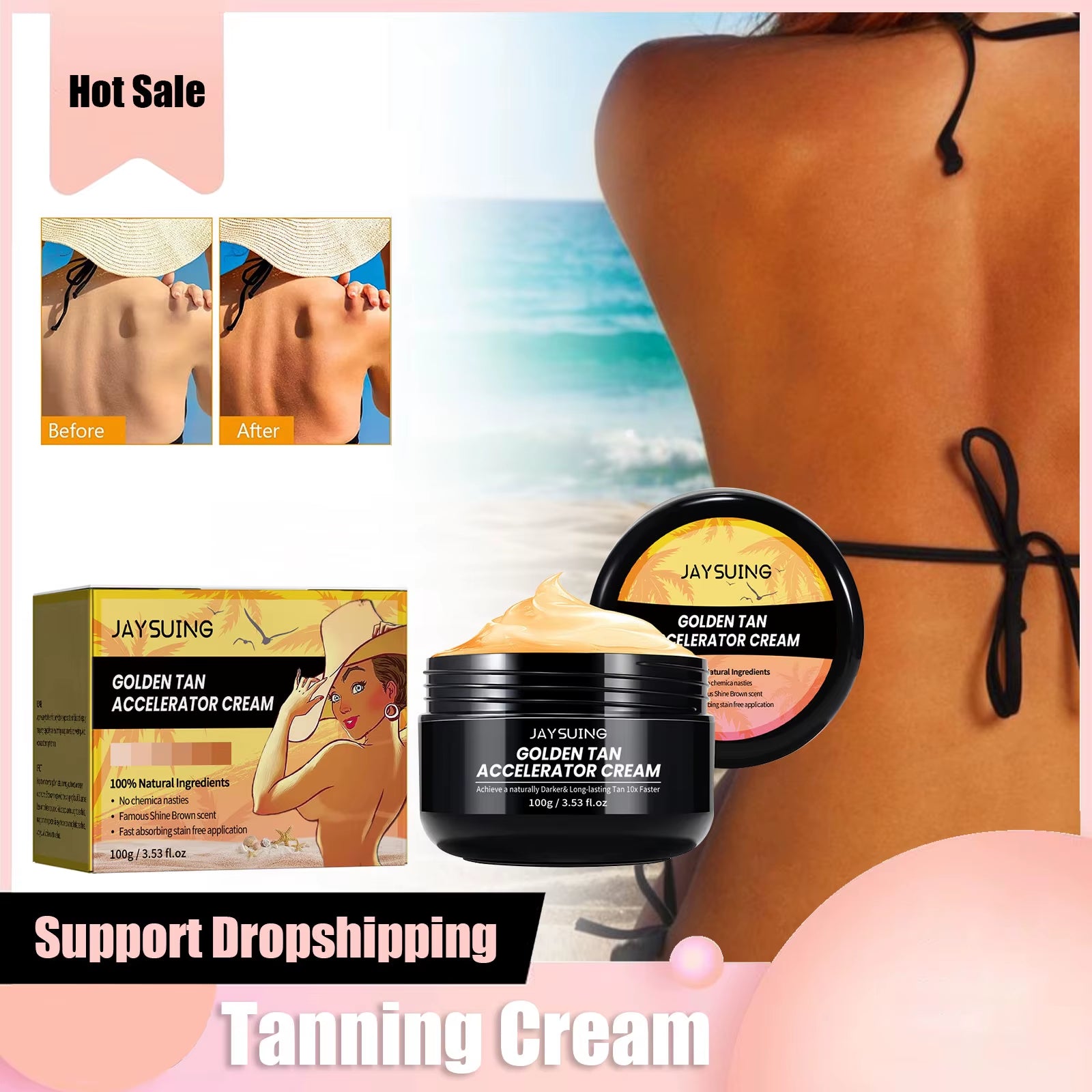 Summer Body Tanning Cream Long Lasting Bronzer Fake Tan Nourishing Sunbeds Sunless Booster Outdoor Beach Self-Tanning Lotion