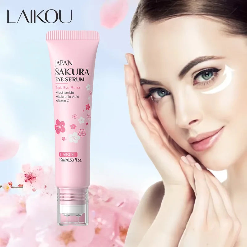 LAIKOU Sakura Eye Serum Roller — Hydrating, Brightening & Firming 15 ml — sakura eye serum roller for hydrating, brightening, firming & dark circle care | Eye Creams | Beauty & Health,Eyes Care,Skin Care | Dolcie Care