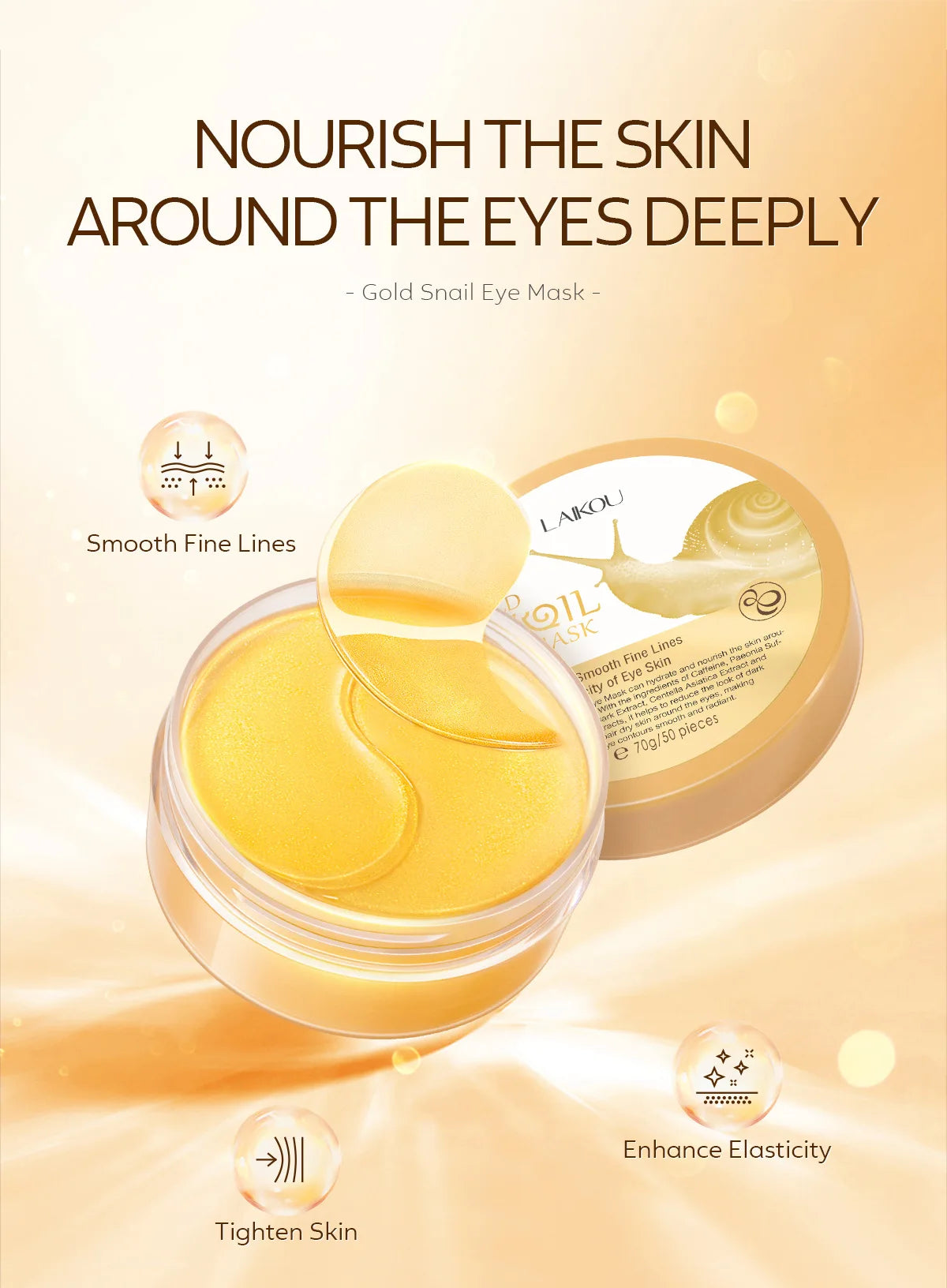 LAIKOU Sakura or Gold Snail Eye Mask — Brightening & Hydrating Hydrogel Patches (50pcs / 70g) — brightening & hydrating hydrogel eye mask patches for dark circles, puffiness & firming | Skin Care Masks & Peels | Beauty & Health,Eyes Care,Skin Care | Dolci
