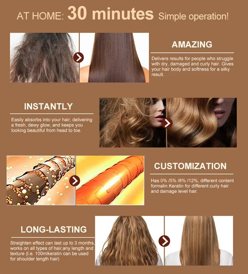 Brazilian Keratin Hair Treatment Straightening Smoothing for Deep Curly Hair Treatment Professional Hair Care Products PURE