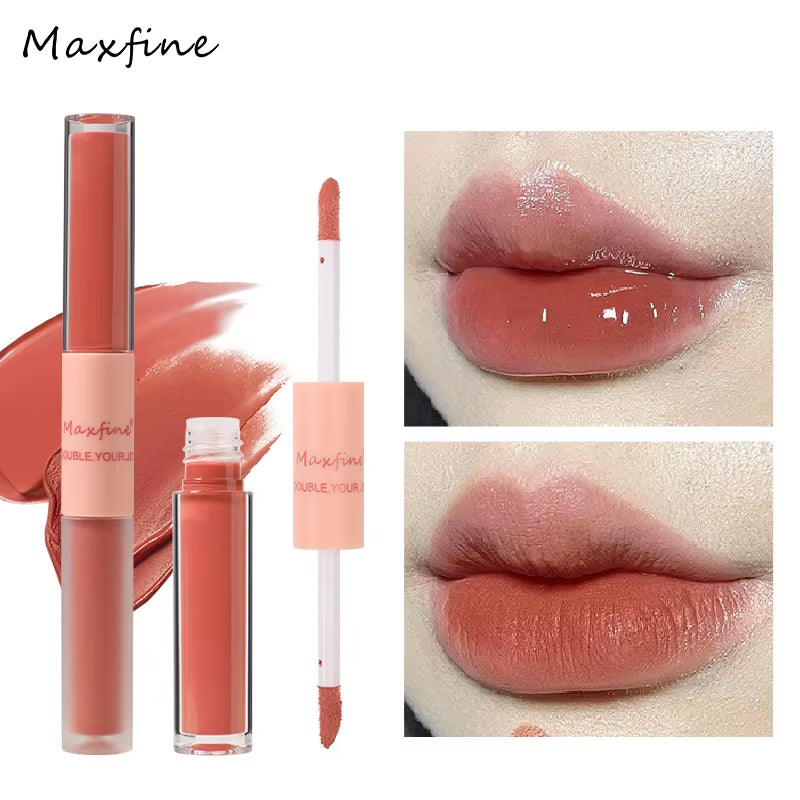 MAXFINE Double-Ended Lip Glaze — Glossy & Velvet Matte, Long-Wear, Non-Sticky — double-ended lip glaze with glossy & velvet matte finish, long-wear & non-sticky | Lip Gloss | Beauty & Health,Lips,Makeup | Dolcie Care