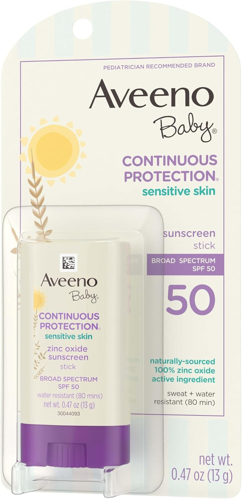 Continuous Protection Mineral Sunscreen Stick for Sensitive Skin with Broad Spectrum SPF 50 Protection for Face & Body, Naturally Sourced 100% Zinc Oxide, Travel Size, 0.47 Oz