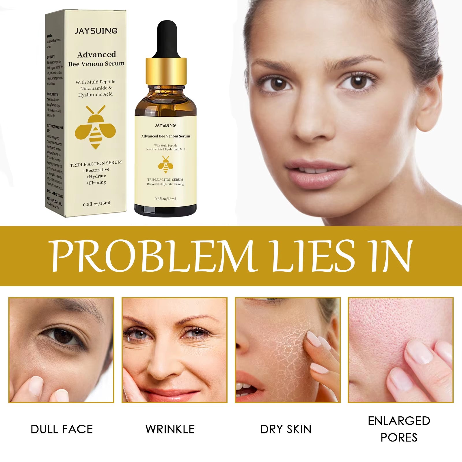 Bee Venom anti Wrinkle Essence Anti-Aging Polypeptide Hyaluronic Acid Essence Can Repair Moisturize and Tighten Facial Skin