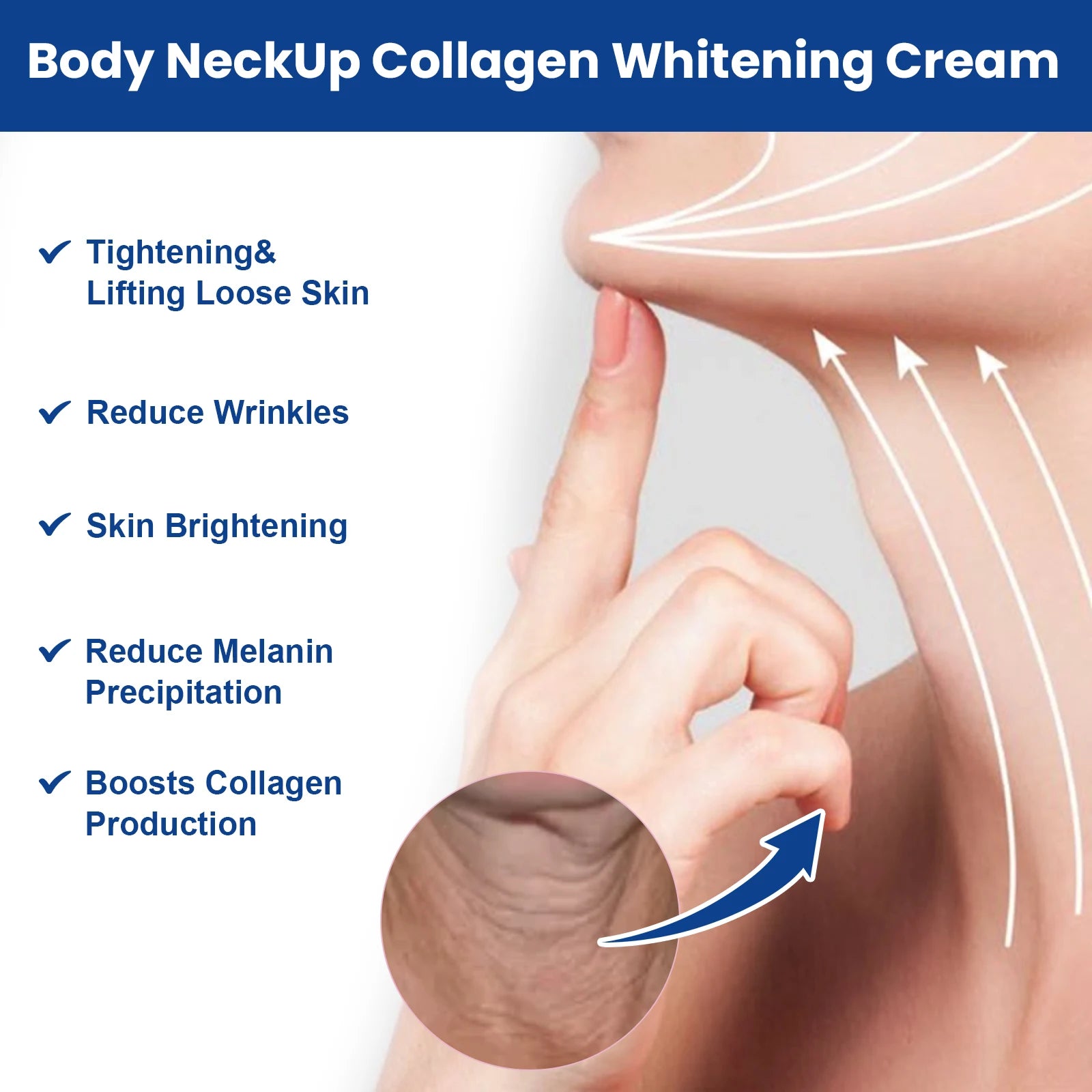 Collagen Neck Cream Lightens Neck Fine Lines Wrinkles Anti-Aging Lifts Tightens Skin Moisturizing Neck Whitening Cream