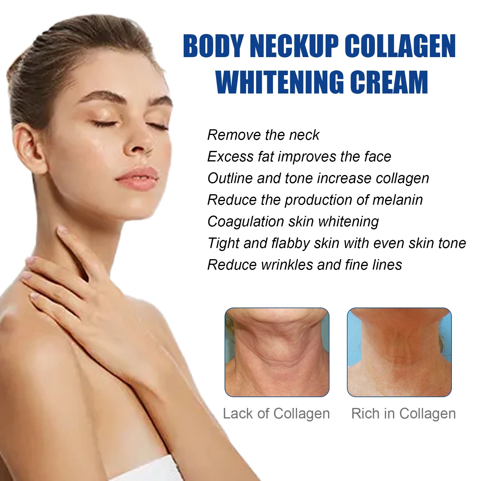 Collagen Neck Cream Lightens Neck Fine Lines Wrinkles Anti-Aging Lifts Tightens Skin Moisturizing Neck Whitening Cream