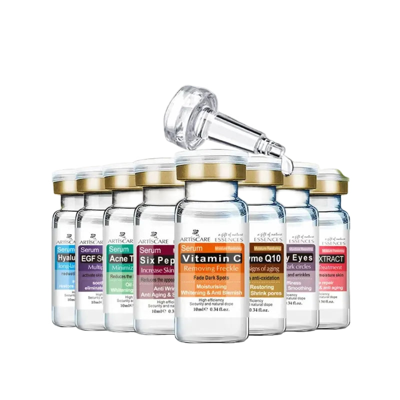 8-Piece Facial Serum Set – Vitamin C, Q10, Peptide, Snail & Hyaluronic Acid Skincare Essences