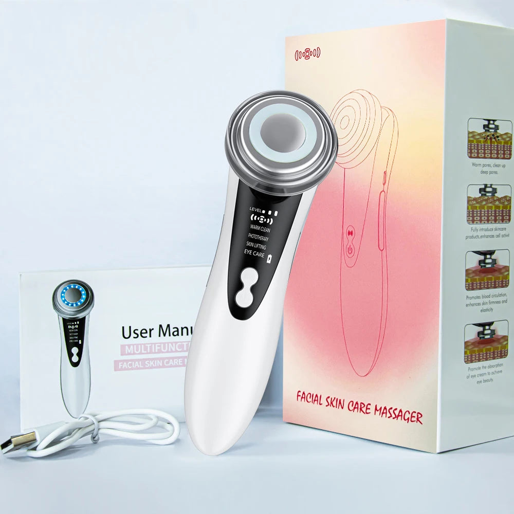 7-in-1 EMS Facial Massager – LED Light Therapy, Warm Vibration & Microcurrent Skincare Device