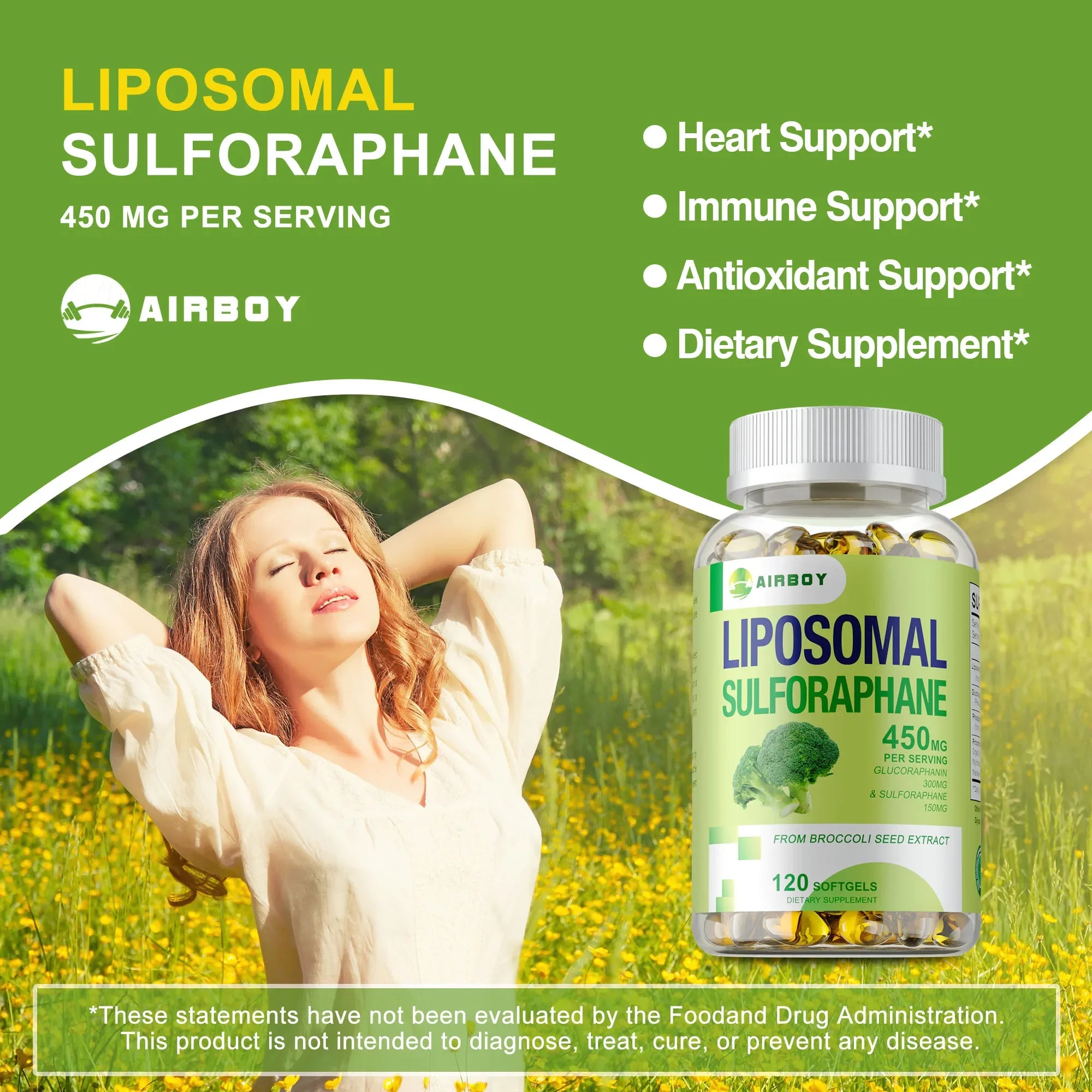 Liposomal Sulforaphane Supplement with Broccoli Seed Extract & Myrosinase – Antioxidant Support for Liver, Brain, Heart, Immune & Cellular Health