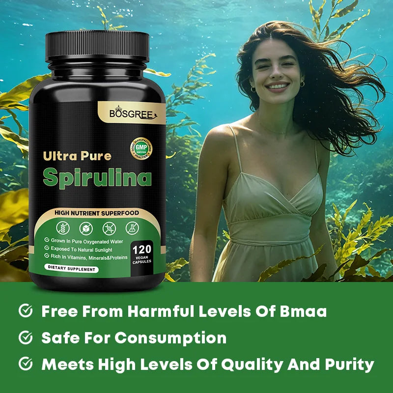 BOSGREE Organic Spirulina Capsules – Daily Superfood Supplement for Immune, Heart & Detox Support