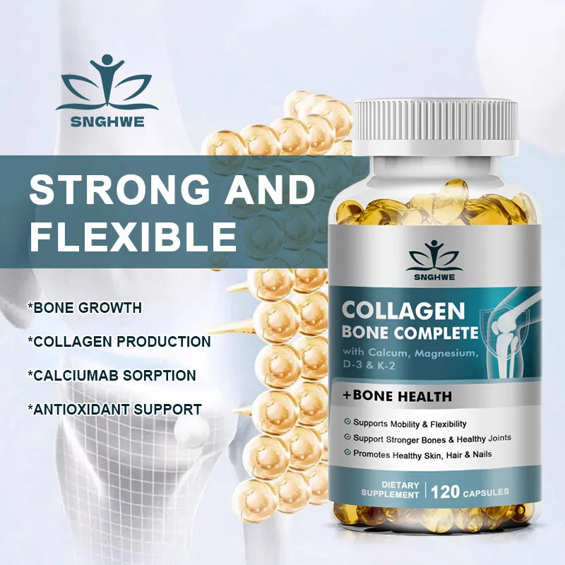 Collagen Bone Complete Capsules with Type I & III Collagen, Calcium, Vitamin D3 & K2 – Bone, Joint, Hair, Skin & Nail Support Supplement