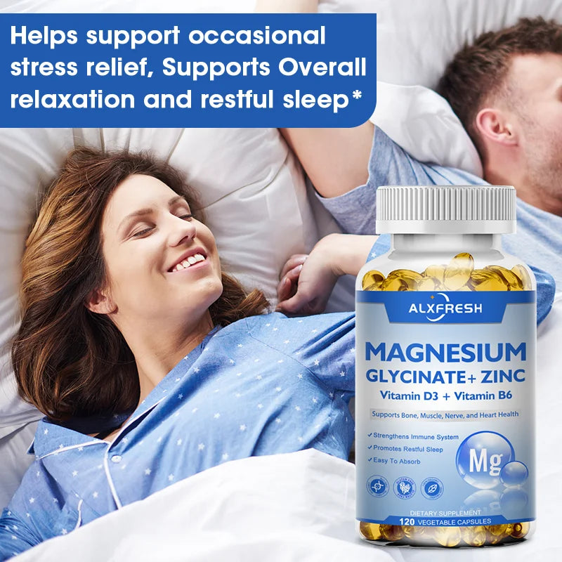 ALXFRESH Magnesium Glycinate 500mg Capsules – High Absorption Magnesium with Zinc, Vitamin D3 & Vitamin B6