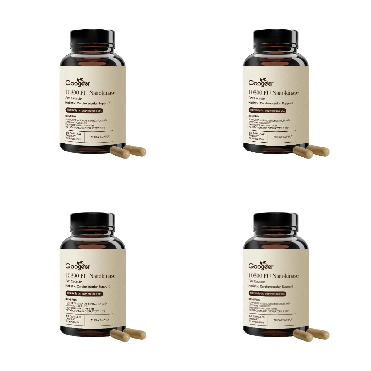 Nattokinase 10,800 FU Capsules with CoQ10 and Garlic Extract – 60 Capsules