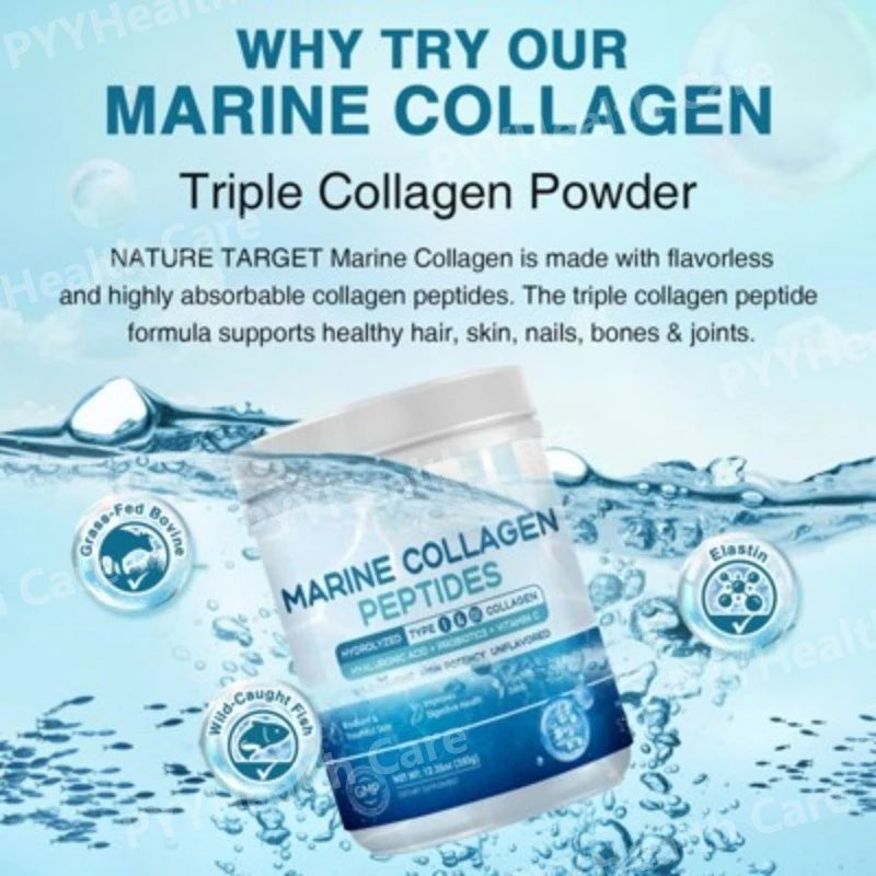 Marine Collagen Peptides Powder – Type I & III Collagen with Vitamin C, Hyaluronic Acid & Probiotics, Unflavoured, 350g