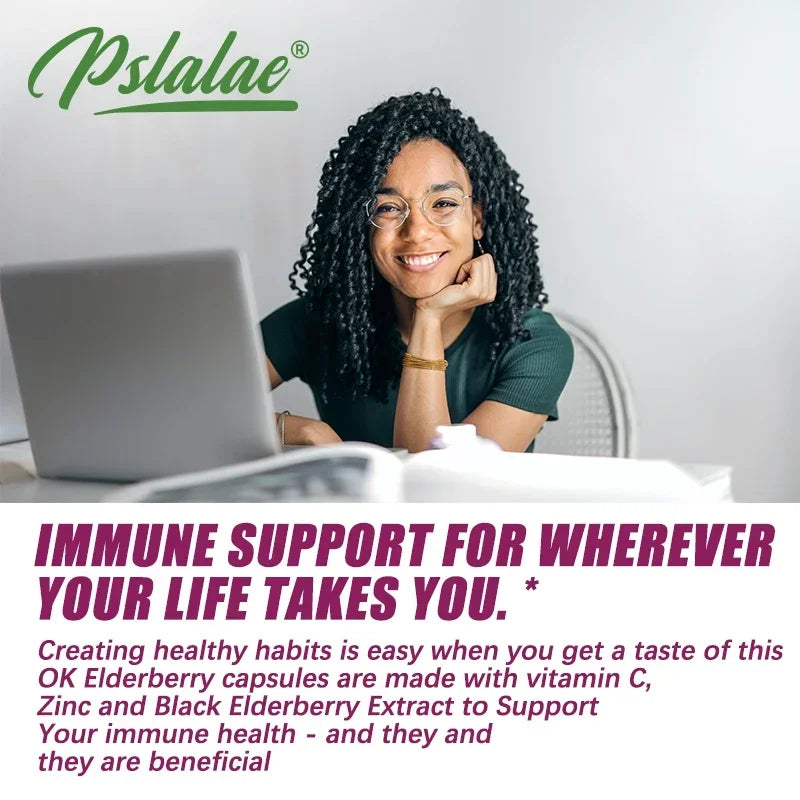 PSLALAE Elderberry Capsules with Vitamin C, D & Zinc – Daily Immune & Antioxidant Support