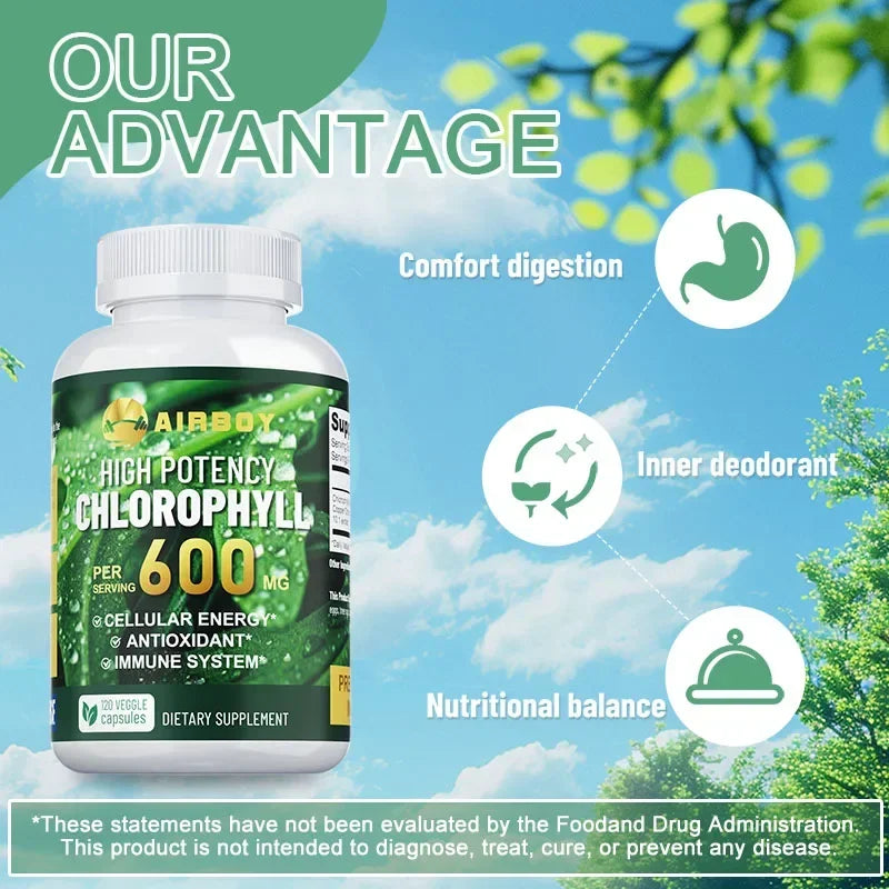 XEMENRY Chlorophyll 600mg Capsules – Daily Immune, Energy & Natural Freshness Support