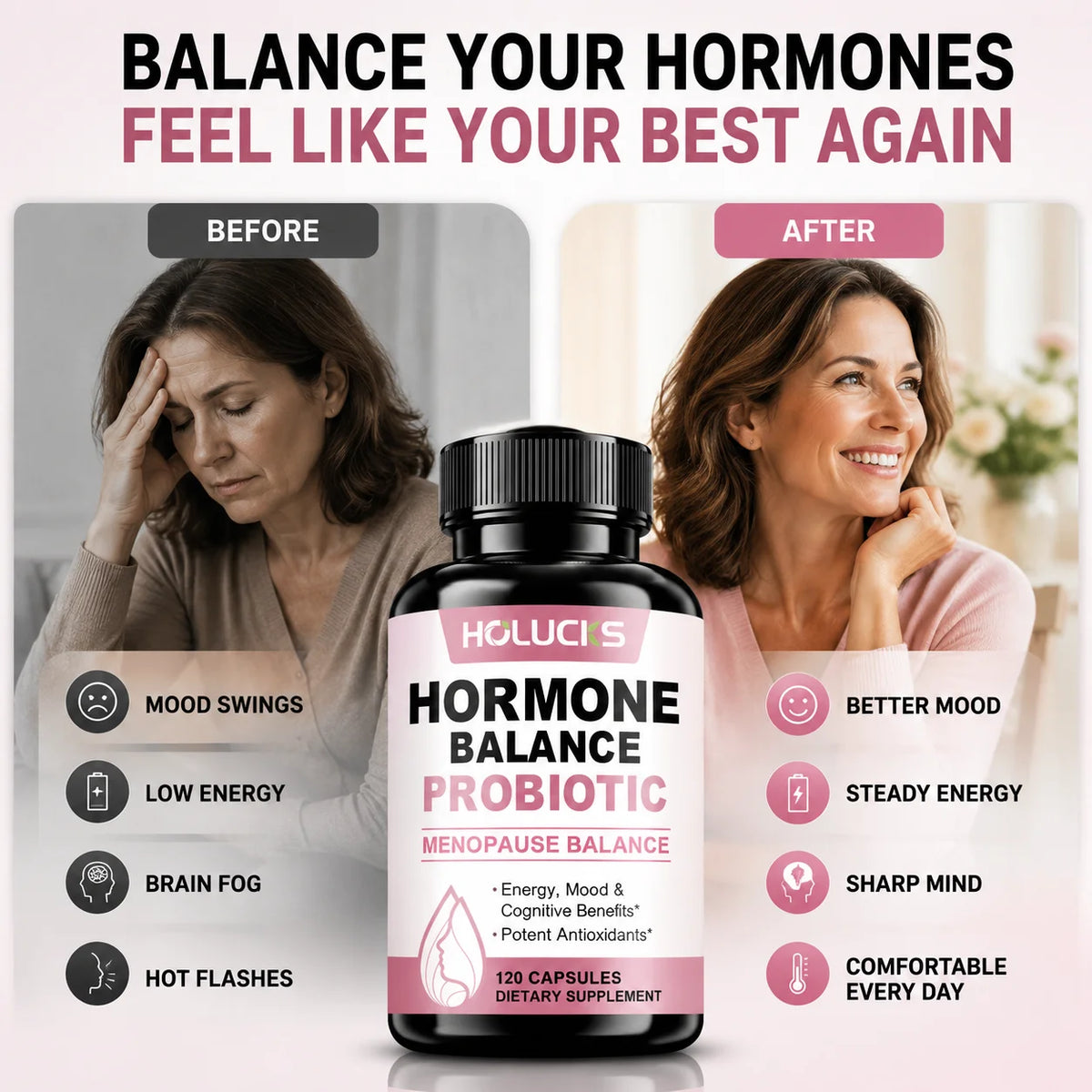 Hormone Balance Support Capsules – Women's Wellness Formula with L-Arginine, L-Tyrosine & Herbal Blend, 120 Capsules