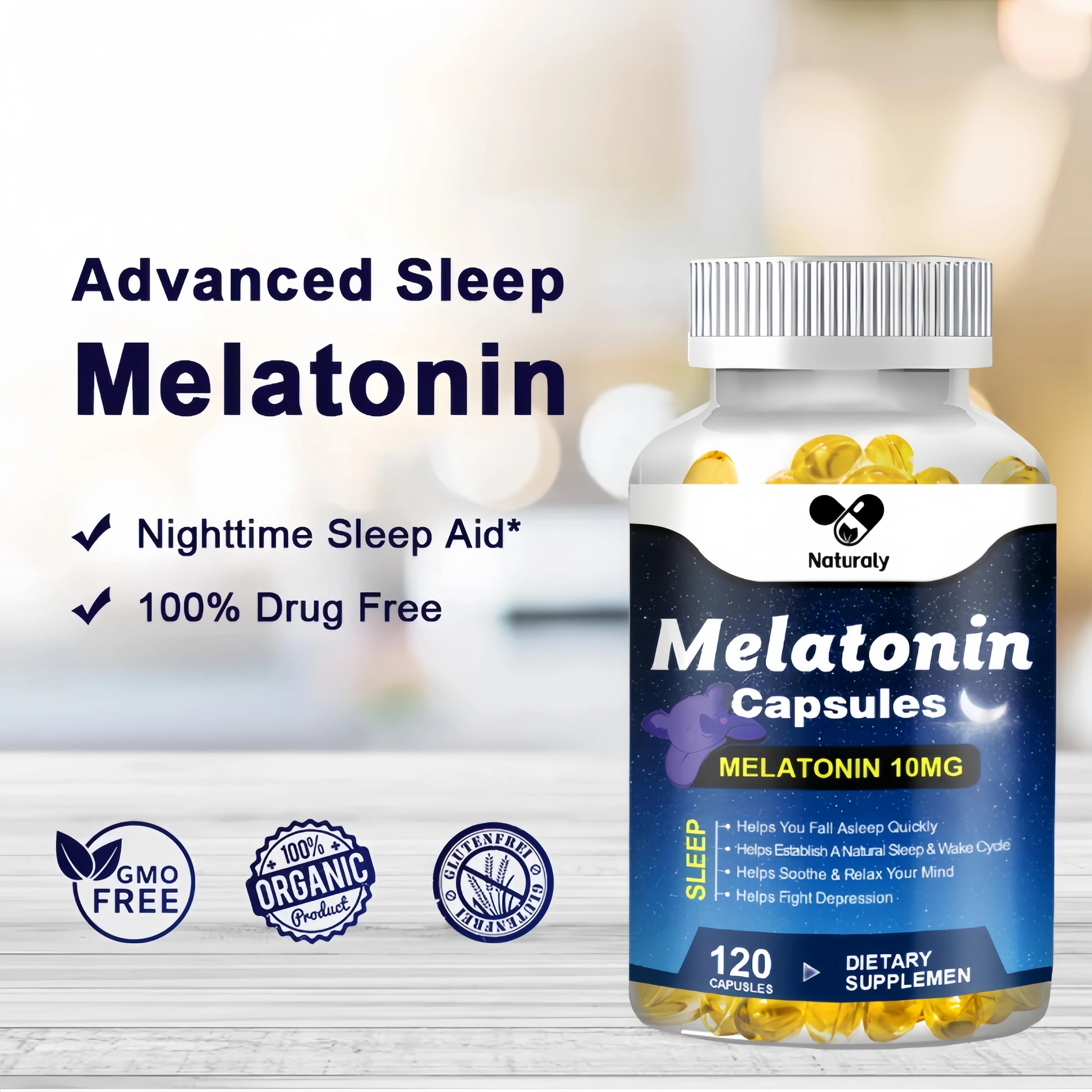 Melatonin Capsules – Natural Sleep Support, Relaxation & Jet Lag Relief