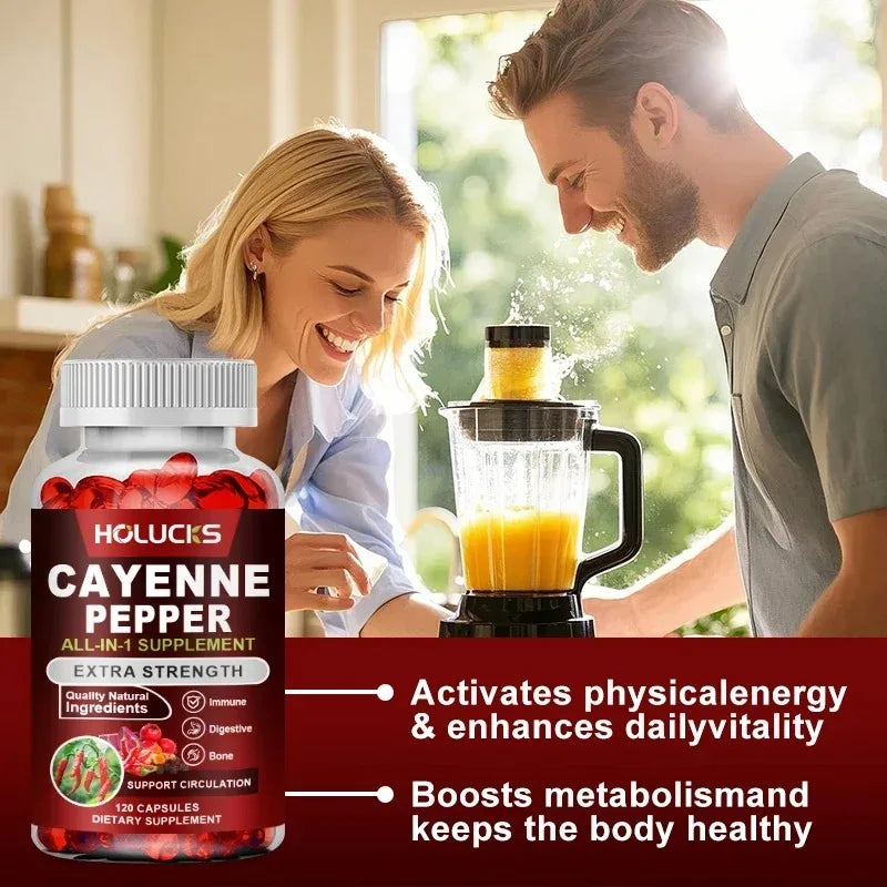 Cayenne Pepper Capsules with Vitamin D3 & K2 – Metabolism, Digestive, Circulation, Bone & Joint Support Supplement (60/120 Capsules)