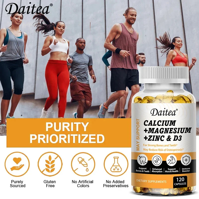 DAITEA Calcium Magnesium Zinc with Vitamin D3 Capsules – Daily Bone, Teeth & Immune Support