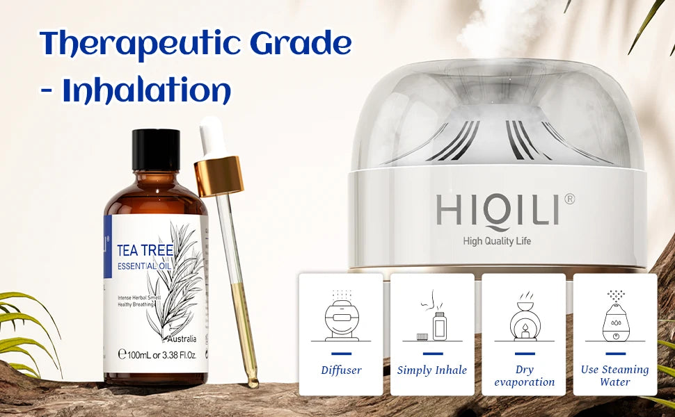 HIQILI Tea Tree Essential Oil 100ml – 100% Pure Steam Distilled Oil for Aromatherapy, Diffusers & Hair Care