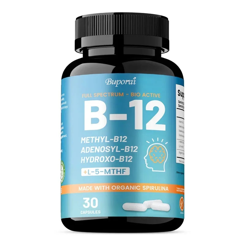 Vitamin B12 Capsules with Organic Spirulina – Daily Vitamin Supplement, 30, 60 or 120 Capsules