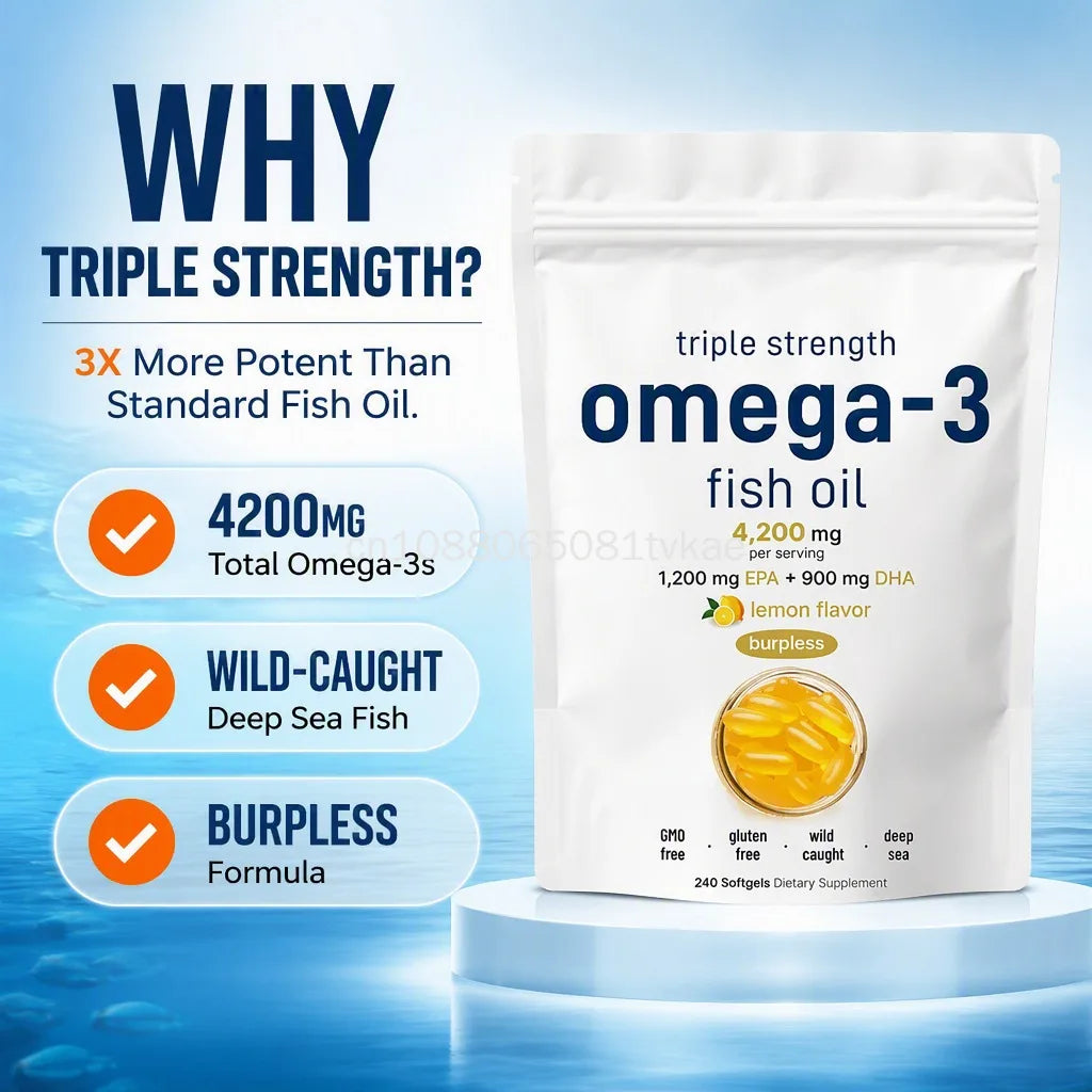 Omega-3 Fish Oil 4200mg Triple Strength – EPA 1200mg, DHA 900mg, Lemon Flavour, 240 Softgels