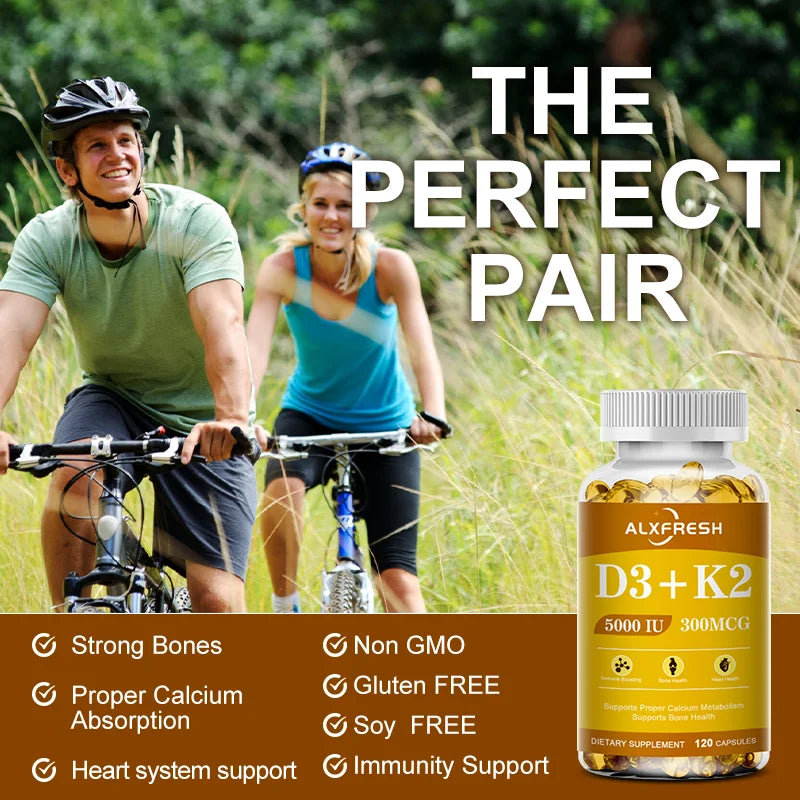 ALXFRESH Vitamin D3 + K2 Capsules – Bone, Calcium & Immune Support Supplement