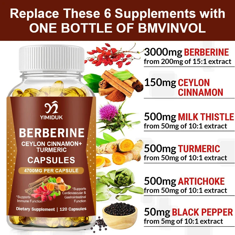 Yimiduk Berberine 4700mg with Ceylon Cinnamon – Metabolism, Gut Health, Heart & Immune Support Supplement