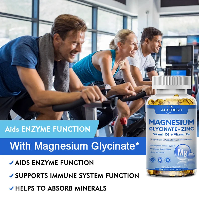 ALXFRESH Magnesium Glycinate 500mg Capsules – High Absorption Magnesium with Zinc, Vitamin D3 & Vitamin B6