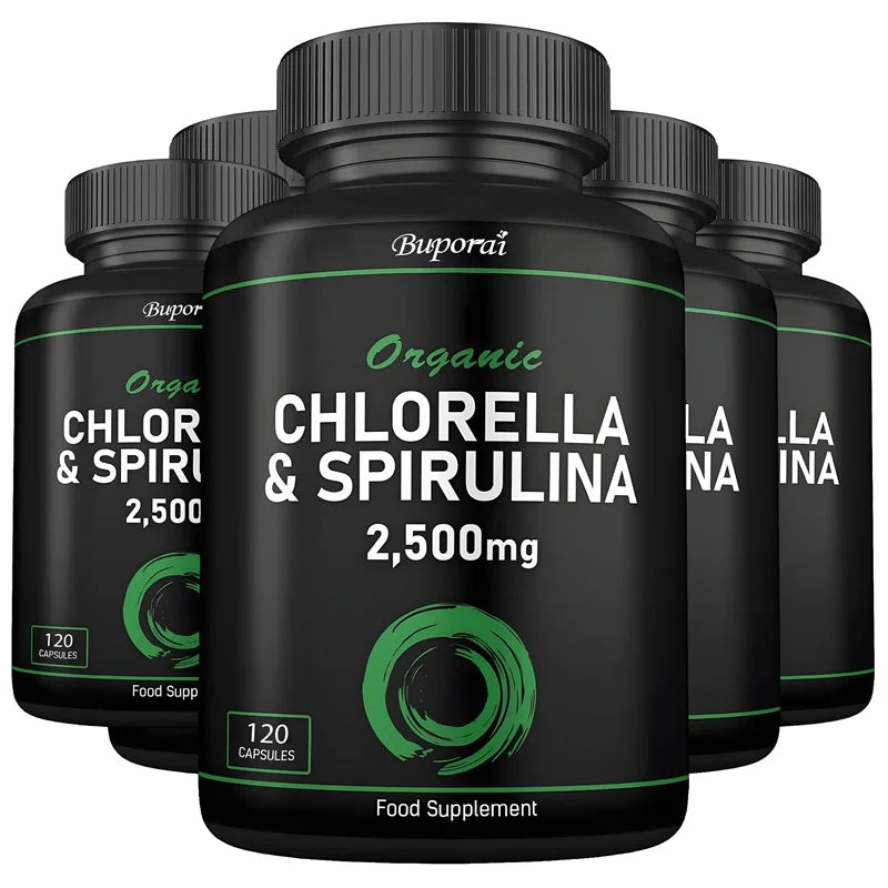 PSLALAE Organic Chlorella & Spirulina 2500mg Capsules – Daily Superfood Supplement for Immune & Energy Support